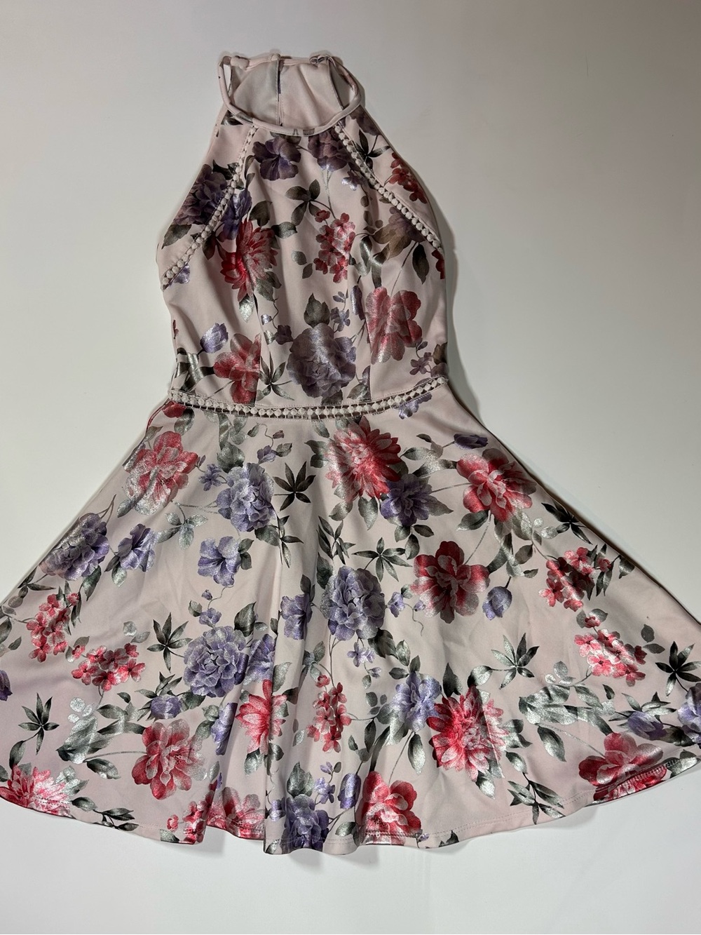 B Darlin Metallic Floral Halter Fit & Flare Dress Size 1/2